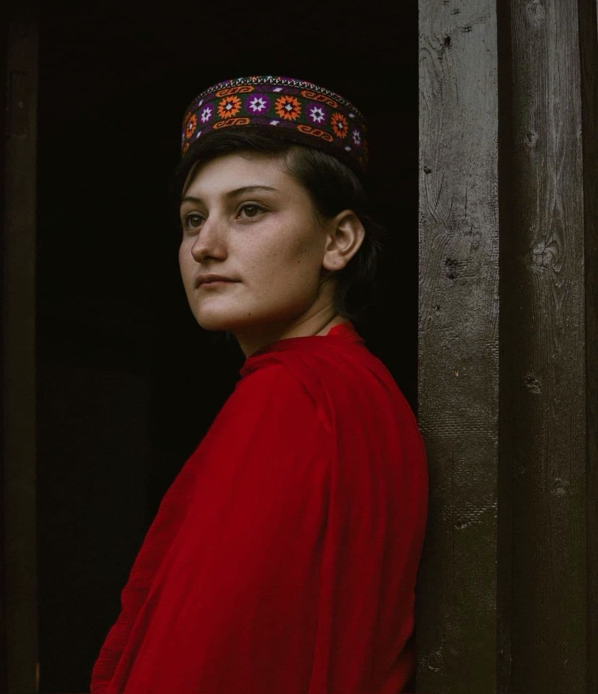 Young woman in traditional Wakhi cap